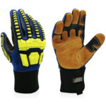 XYEHS Heavy Duty Leather Oil & Gas Mechanical Gloves Impact Water Resistant Safety Gloves TPR Knuckle and Finger Protection