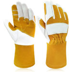 XYEHS Cowhide MIG Welding Gloves Heat Resistant Work Gloves Long Cuff with Reinforced Palm & Thumb and Index Finger