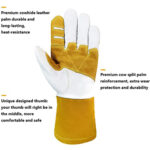 XYEHS Cowhide MIG Welding Gloves Heat Resistant Work Gloves Long Cuff with Reinforced Palm & Thumb and Index Finger - Image 3