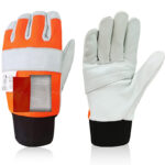 XYEHS Leather Chainsaw Gloves Saw Protection Cut-resistant Gloves on Left or Both Hands Back, Thick Eva Padded