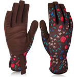XYEHS Women Floral Synthetic Leather Gardening Gloves Weeding Working Gloves Thorn Proof for Digging, Planting, Pruning