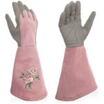 XYEHS Women Faux Leather Rose Pruning Gloves Thorn Proof, Embroidery Leather Gardening Gloves with Extra Long Forearm Protection for Cactus, Rose and Blackberry