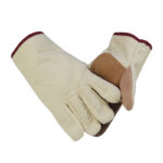 XYEHS XU0002 Canvas General Work Gloves with Cowhide Palm Reinforcement, Thickened Liner, Abrasion Resistant and Anti-Slip Safety Gloves for Welding & Manufacturing