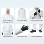 XYEHS KF-PC BC1W Disposable Protective Coverall PPE Suit with Hood, Microporous PE Laminate, Sealed Tape, Front Zipper, Elastic Waist, Wrists and Ankles, Full Body Protective Clothing Apparel for Biohazard Chemical Protection - Image 3