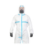 XYEHS KF-PC BC3W Disposable Protective Coverall PPE Suit with Hood, Microporous PE Laminate, Sealed Tape, Front Zipper, Elastic Waist, Wrists and Ankles, Full Body Protective Clothing Apparel for Biohazard Chemical Protection