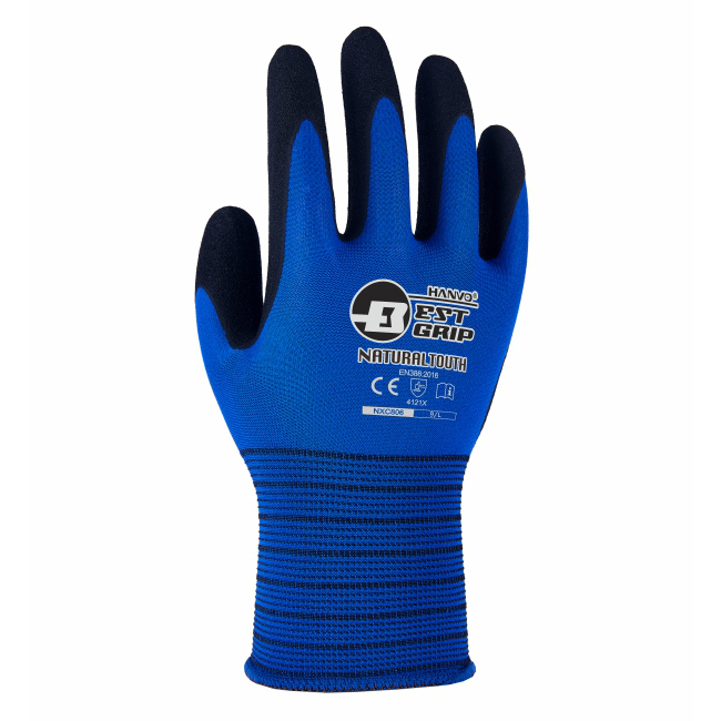 NXC806 dipped gloves (1) HANVO NXC806 High Abrasion Resistant General Work Gloves, Nitrile Dipped Palm Coating, 18 Gauge Nylon/Spandex Lining, Soft & High Dexerity, Anti-Slip & Water Resistant, Strong Grip - Image 1