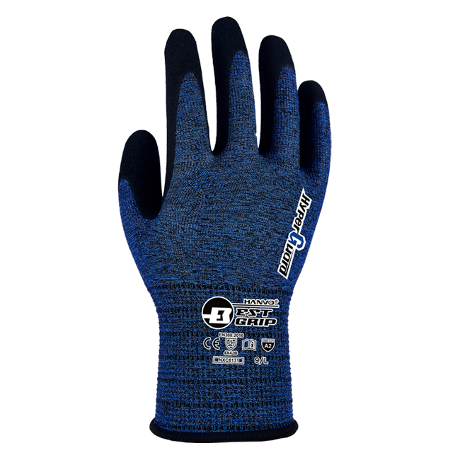 NXC8131 (1) HANVO NXC8131 ANSI CUT A2 18 Gauge HPPE/Glass Fibre/Polyester Cut Resistant Work Gloves, Abrasion Resistant, Nitrile Palm Coated - Image 1