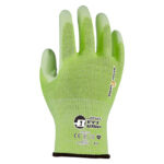 HANVO PE3150Q ANSI CUT A4 High Visibility Cut Resistant Work Gloves, Abrasion Resistant, PU Palm Coated, Reinforced Thumb Crotch, 13 Gauge HPPE/Glass Fiber/Steel/Polyester Shell