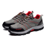 XYEHS 1265 Breathable Fly Woven Cowhide Leather Safety Work Shoes with Rubber Sole, Anti-Slip Climbing Footwear, Steel Toe Cap, Impact & Puncture Resistant Work Sneakers