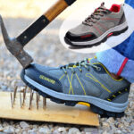 XYEHS 1265 Breathable Fly Woven Cowhide Leather Safety Work Shoes with Rubber Sole, Anti-Slip Climbing Footwear, Steel Toe Cap, Impact & Puncture Resistant Work Sneakers - Image 2