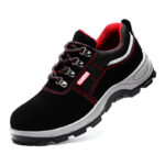 XYEHS 607-S Suede Cow Leather Safety Work Shoes with PU Sole, Steel Toe Cap & Steel Plate Mid Sole, Impact & Puncture Resistant Work Sneakers, Anti-Slip Footwear