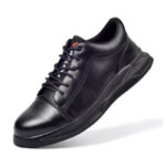 XYEHS 629 Lightweight Cow Leather Safety Work Shoes with Rubber Sole & Aramid Midsole, Steel Toe Cap, Impact & Puncture Resistant Work Sneakers, Anti-Slip Footwear