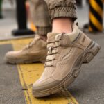 XYEHS 668 Suede Cow Leather & Oxford Fabric Safety Work Shoes with Rubber Sole & Aramid Midsole, Steel Toe Cap, Impact & Puncture Resistant Work Sneakers Footwear - Image 2