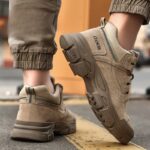 XYEHS 668 Suede Cow Leather & Oxford Fabric Safety Work Shoes with Rubber Sole & Aramid Midsole, Steel Toe Cap, Impact & Puncture Resistant Work Sneakers Footwear - Image 4