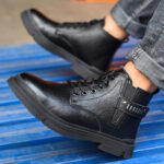 XYEHS 678-MF Cowhide Leather Mid-Top Safety Work Shoes with Fleece, Rubber Outsole & Aramid Midsole, Steel Toe Cap, Cold Resistant, Impact & Puncture Resistant Work Sneakers, Anti-Slip Boots - Image 4