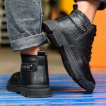 XYEHS 678-MF Cowhide Leather Mid-Top Safety Work Shoes with Fleece, Rubber Outsole & Aramid Midsole, Steel Toe Cap, Cold Resistant, Impact & Puncture Resistant Work Sneakers, Anti-Slip Boots - Image 3