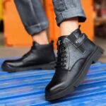 XYEHS 678-M Cowhide Leather Mid-Top Safety Work Shoes with Rubber Outsole & Aramid Midsole, Steel Toe Cap, Impact & Puncture Resistant Work Sneakers, Anti-Slip Boots - Image 3