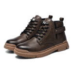 XYEHS 678-MF Cowhide Leather Mid-Top Safety Work Shoes with Fleece, Rubber Outsole & Aramid Midsole, Steel Toe Cap, Cold Resistant, Impact & Puncture Resistant Work Sneakers, Anti-Slip Boots - Image 5