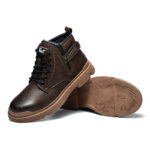 XYEHS 678-MF Cowhide Leather Mid-Top Safety Work Shoes with Fleece, Rubber Outsole & Aramid Midsole, Steel Toe Cap, Cold Resistant, Impact & Puncture Resistant Work Sneakers, Anti-Slip Boots - Image 6