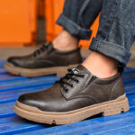 XYEHS 678-L Cowhide Leather Safety Work Shoes with Rubber Sole & Aramid Midsole, Steel Toe Cap, Impact & Puncture Resistant Work Sneakers, Anti-Slip Footwear - Image 2