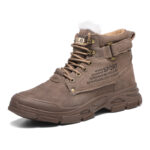 XYEHS 681 Winter Thermal Suede Cow Leather Safety Work Shoes with Inner Fleece, Rubber Outsole, Steel Toe Cap & Aramid Midsole, Heat Resistant Mid-Top Welding Shoes, Impact & Puncture Resistant Footware