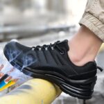 XYEHS 701 Suede Cowhide & Mesh Insulted Safety Work Shoes, 6KV Insulation, PU Outsole, Aramid Midsole, Plastic Toe Cap, Impact & Puncture Resistant Work Sneakers,  Anti-Static & Anti-Slip Footwear - Image 2