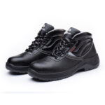 XYEHS GB-1723 Split Cow Leather Mid-Top Safety Work Shoes with Steel Toe Cap & Steel Plate, Impact & Puncture Resistant Work Sneakers, Anti-Skidding Footwear, Dual-Density PU Outsole, High-Density Mesh