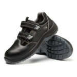 XYEHS GB-2109 Split Cow Leather Safety Work Shoes with Steel Toe Cap, Impact & Puncture Resistant Work Sneakers, Anti-Slip Footwear, Breatheable Ventilation Holes, Dual-Density PU Outsole, High-Density Mesh