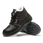 XYEHS GB-802 Winter Split Cow Leather & Artificial Woof Safety Work Shoes, European Standard Steel Toe Cap & Steel Plate, Impact & Puncture Resistant Work Sneakers, Cold Resistant, Anti-Slip Mid Tops, Dual PU Outsole Footwear