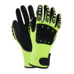 XYEHS 0390 Hi-Viz Cut & Impact Resistant Safety Work Gloves with TPR Knuckle & Fingers, Nitrile Coating Palm, Polyester Lining