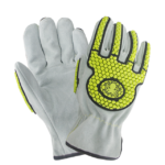 XYEHS 0539 100% Genuine Cowhide Impact Resistant Safety Work Gloves with TPR Knuckle & Fingers, Safety Cuff, Breathable & Comfortable, Soft Grip, Abrasion Resistant