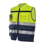 XYEHS A555 High Visibility Polyester Safety Vest with Multi-Functional Pockets, Zipper Closure, Reflective Strips for Construction, Outdoor Sports, Traffic
