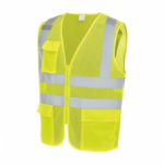 XYEHS A736 Lightweight High Visibility Polyester Mesh Safety Vest with Pockets, Zipper Closure, Reflective Strips for Construction, Outdoor Sports, Traffic Work