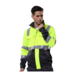 XYEHS G472 High Visibility Bomber Jacket with Reflective Strips & Pockets, Black Bottom, Abrasion & Water Resistant for Construction, Outdoor Work - Image 2
