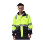 XYEHS G472 High Visibility Bomber Jacket with Reflective Strips & Pockets, Black Bottom, Abrasion & Water Resistant for Construction, Outdoor Work