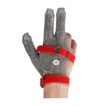 XYEHS GS002-R Level 5 316 Stainless Steel Mesh Metal Cut Resistant Glove, Three-Finger Anti-Cut Glove With 2 PVC Buckles for Food, Glass, Metal Processing