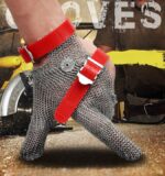 XYEHS GS002-R Level 5 316 Stainless Steel Mesh Metal Cut Resistant Glove, Three-Finger Anti-Cut Glove With 2 PVC Buckles for Food, Glass, Metal Processing - Image 2