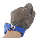 XYEHS GS005-BL Level 5 Stainless Steel Mesh Metal Chain Cut Resistant Glove, Reversible Five-Finger Anti-Cut Glove with Nylon Strap Buckle for Meat, Glass & Metal Processing - Image 3