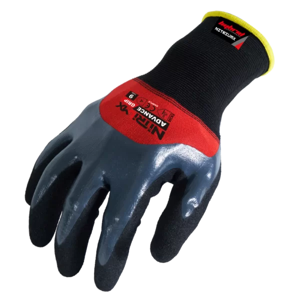 INXS N10824H General Work Gloves, Dual Layered Nitrile Dipped Coating, Sandy Nitrile Grip Palm, 18 Gauge Nylon Shell Liner, Precise Handling for Wet/Dry/Oily Components & Apparatus