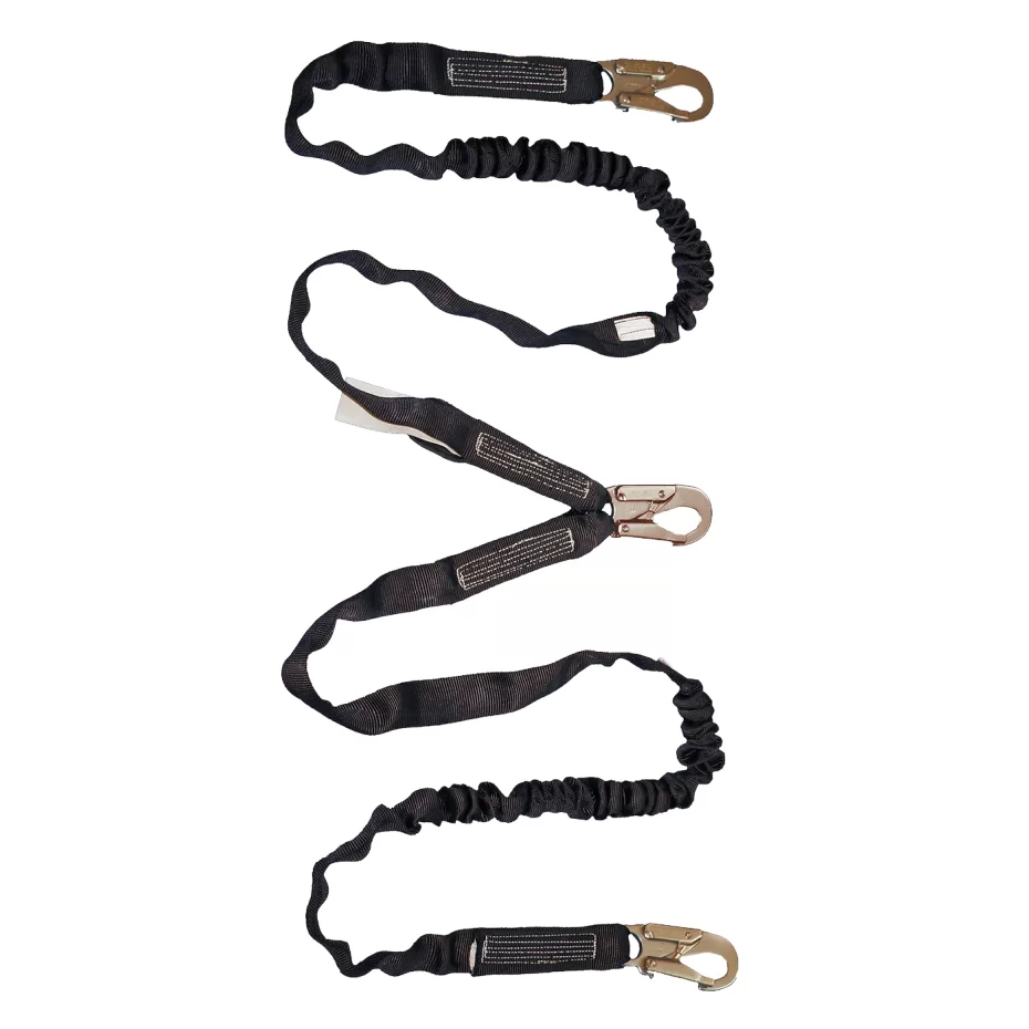 XYEHS EPI-21005A 6ft Double Leg Internal Shock Absorbing Safety Fall Protection Lanyard with 3 Snap Hook, Heavy-Duty Webbing - Image 1