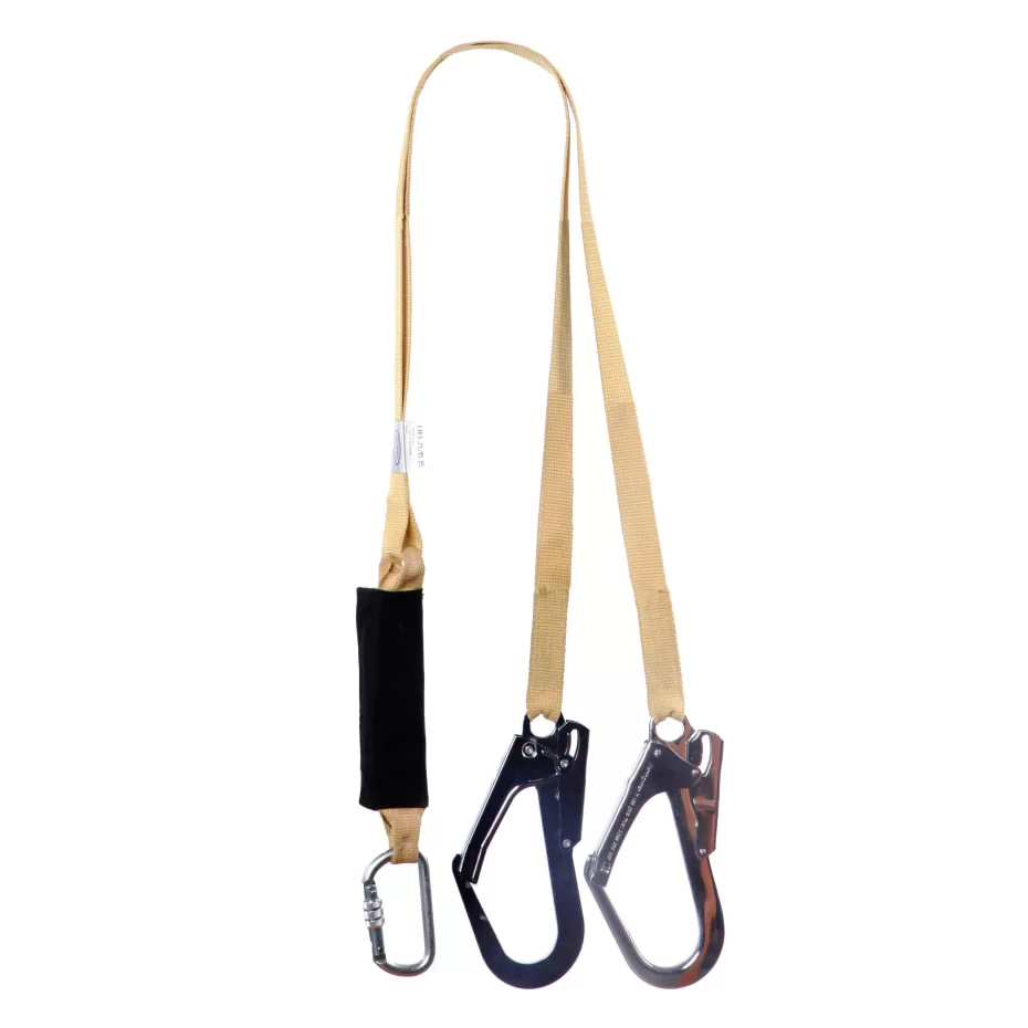 XYEHS EPI-ZR31002C 1.2m Double Leg Aramid Webbing Flame Retardant Safety Lanyard Rope with 2 Snap Hook & Lock Carabiner for Power Industry, Metal Smelting - Image 1