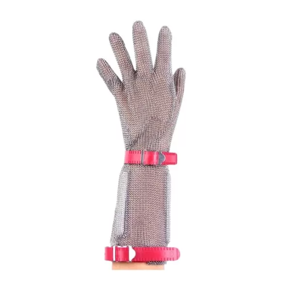 XYEHS 316 Stainless Steel 15CM Long Cuff Five Finger Glove With Textile/Plastic Strap, Ambidextrous