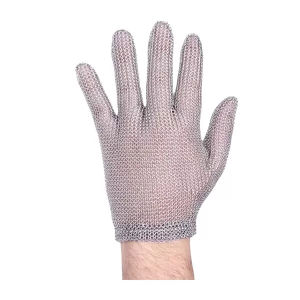 XYEHS 316 Stainless Steel Chainmail Short Five Finger Glove With Spring/Hook Strap, Ambidextrous