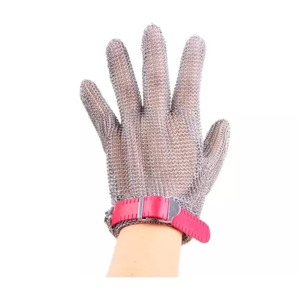 XYEHS 316 Stainless Steel Chainmail Short Five Finger Glove With Nylon Textile/Plastic Strap, Ambidextrous