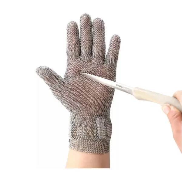 XYEHS 316 Stainless Steel 8CM Long-Cuff Five Finger Glove With Spring/Hook Strap, Ambidextrous